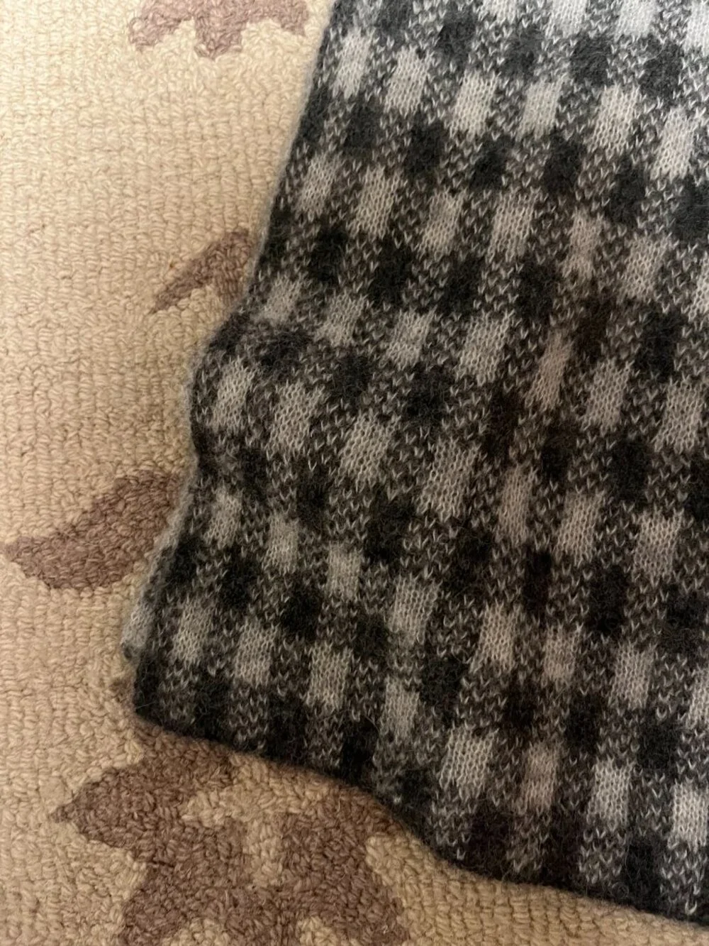 Everlane Scarf Unisex Oversized Gray Checkered Alpaca Nylon Wool Blend EUC